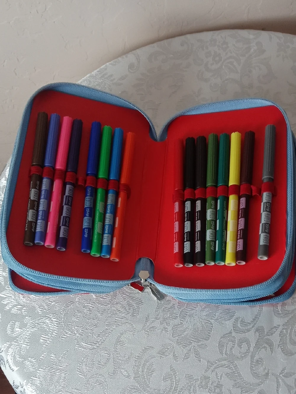 Coke Blue and Red Triple-Zip Pen and Pencil Organizer Case